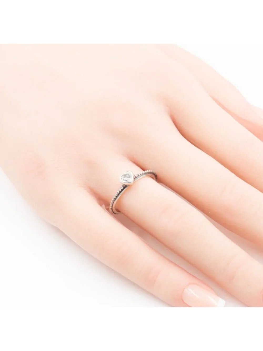 Pandora Retired One Love Sterling Silver Clear CZ Heart Stackable Ring Size 6